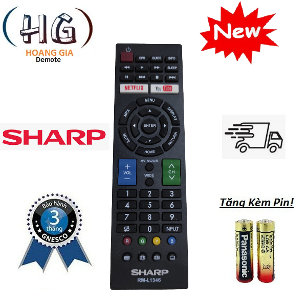 ĐIỀU KHIỂN TIVI SHARP SMART RM-L1346 - REMOTE ĐIỀU KHIỂN TIVI SHARP SMART (HÀNG MỚI 100%)