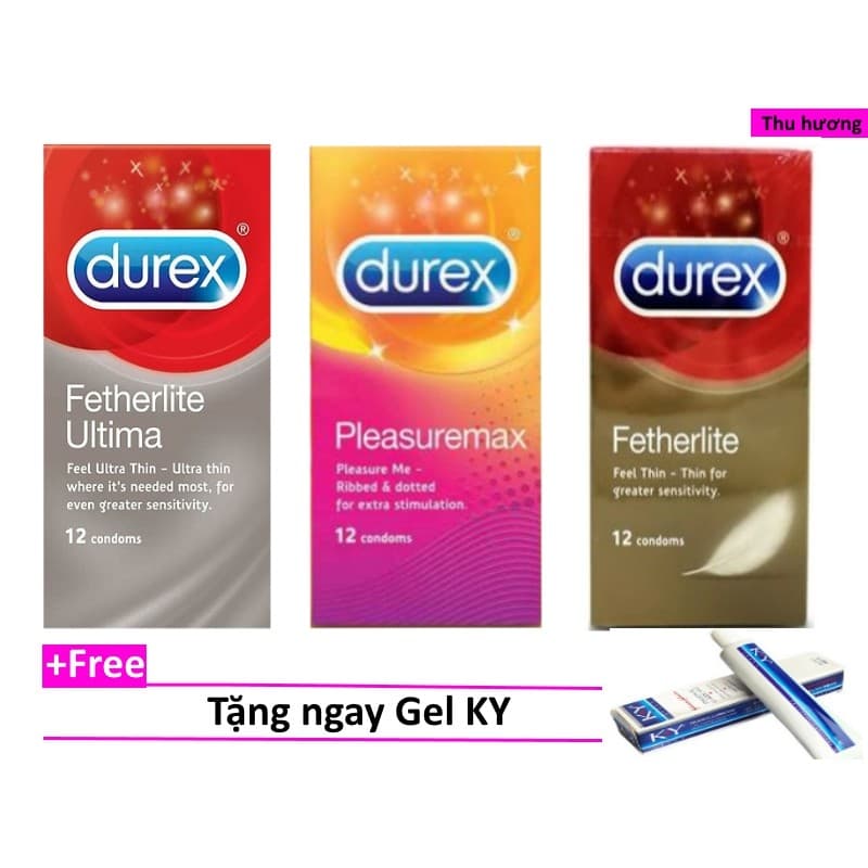 COMBO 3 HỘP BCS DUREX FETHERLITE ULTIMA + PLEASUREMAX + FETHERLITE KÈM GEL DUREX KY 50G