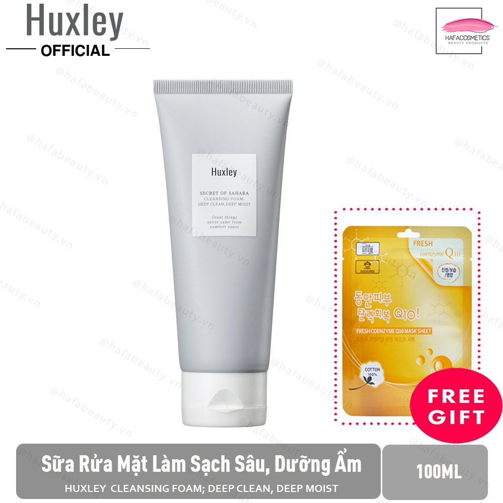 Sữa rửa mặt dịu nhẹ, làm sạch sâu huxley cleansing foam deep dlean deep moist 100g + tặng mặt nạ 3w clinic