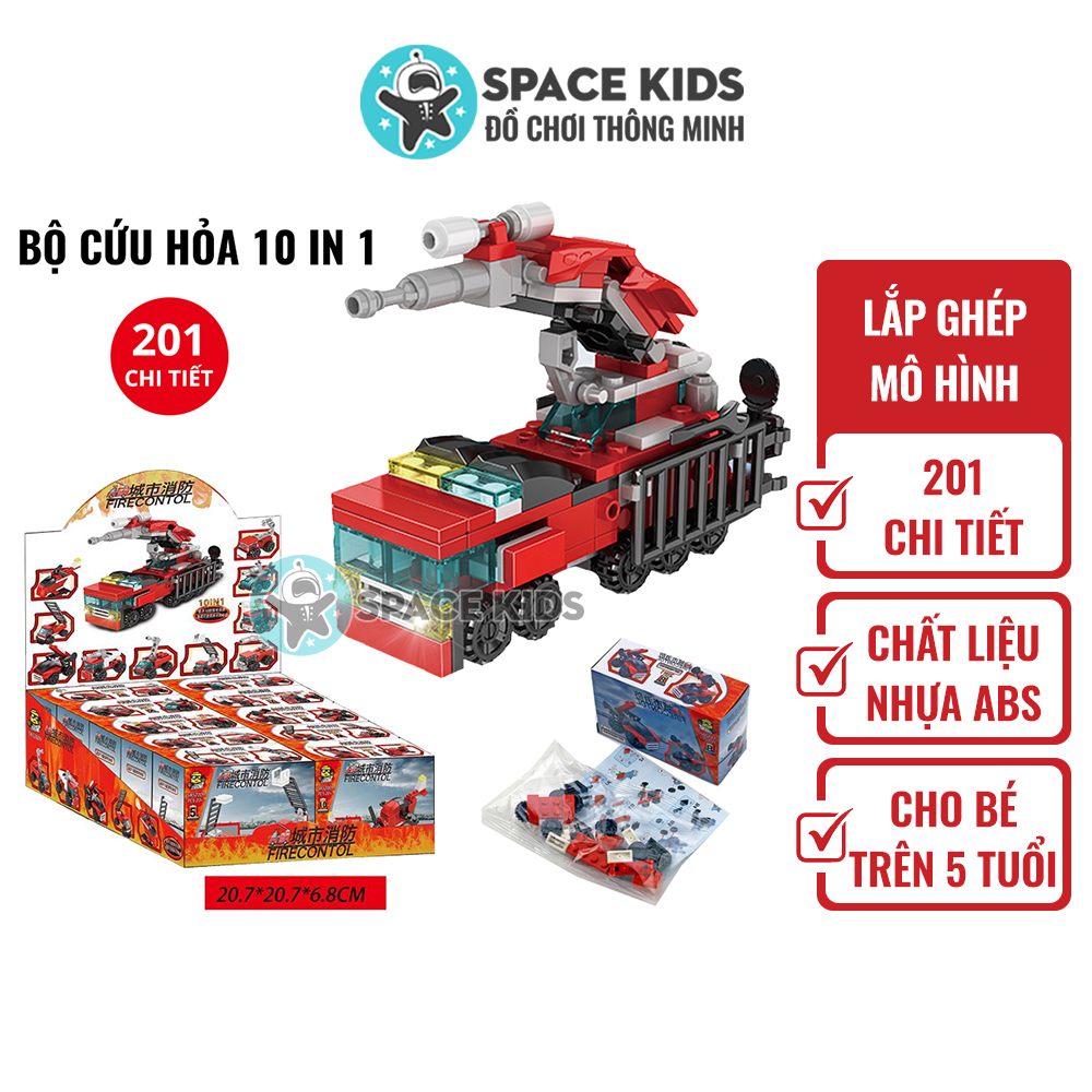 Đồ chơi cho bé lắp ráp mô hình xe Cứu hỏa 10 trong 1, 201 chi tiết cho bé lắp ghép, tư duy sáng tạo