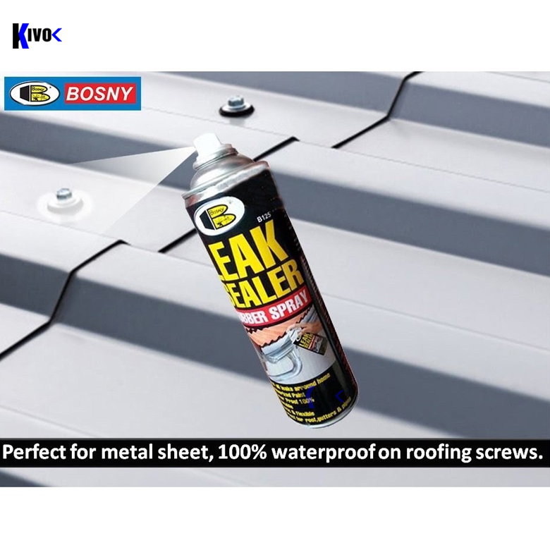 Bình Xịt Chống Thấm Dột Đa Năng Leak Sealer Bosny Thái Lan 600ml B125 / Chai Xịt Chống Thấm Dột Mái Nhà Mái Tôn, Xịt Chống Thấm Nước Tường - Phủ Bề Mặt Chống Rò Rỉ Ống Nước