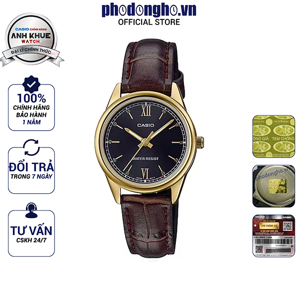 Đồng hồ nữ dây da casio anh khuê ltp-v005gl-1b2udf