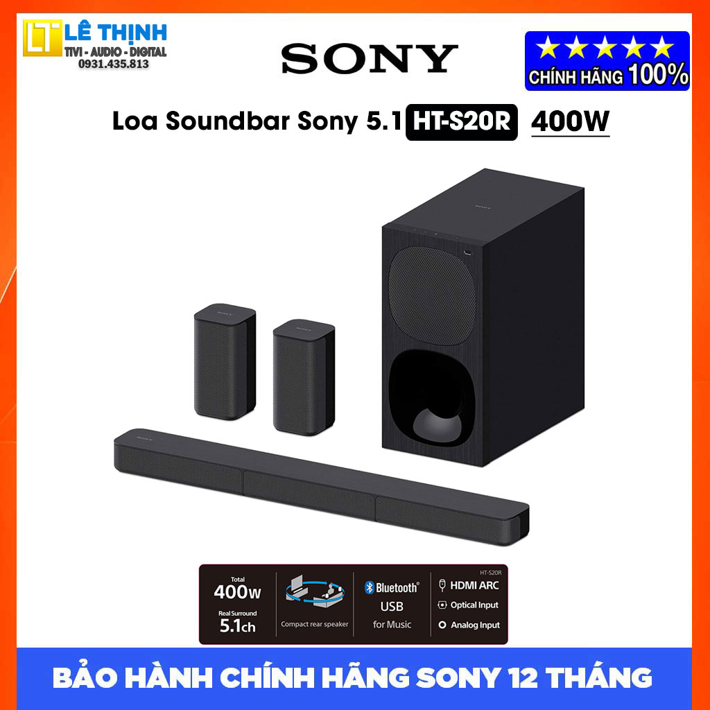 Loa thanh Soundbar Sony 5.1 HT-S20R [400W] - Hàng chính hãng - Bảo hành chính hãng 12 tháng toàn quố