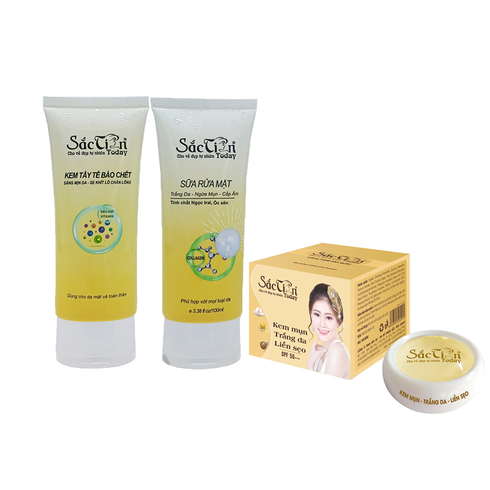 Kem Mụn Trắng Da Liền Sẹo 8g + Kem Tẩy Tế Bào Chết + Sửa Rửa Mặt Trắng Da Sạch Mụn Sắc Tiên Today