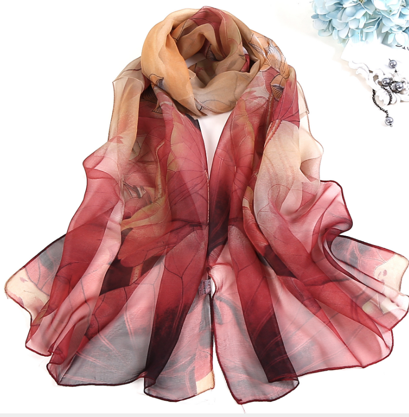 Khăn choàng dài voan 160x50cm quàng cổ nữ Họa tiết Hoa Sen