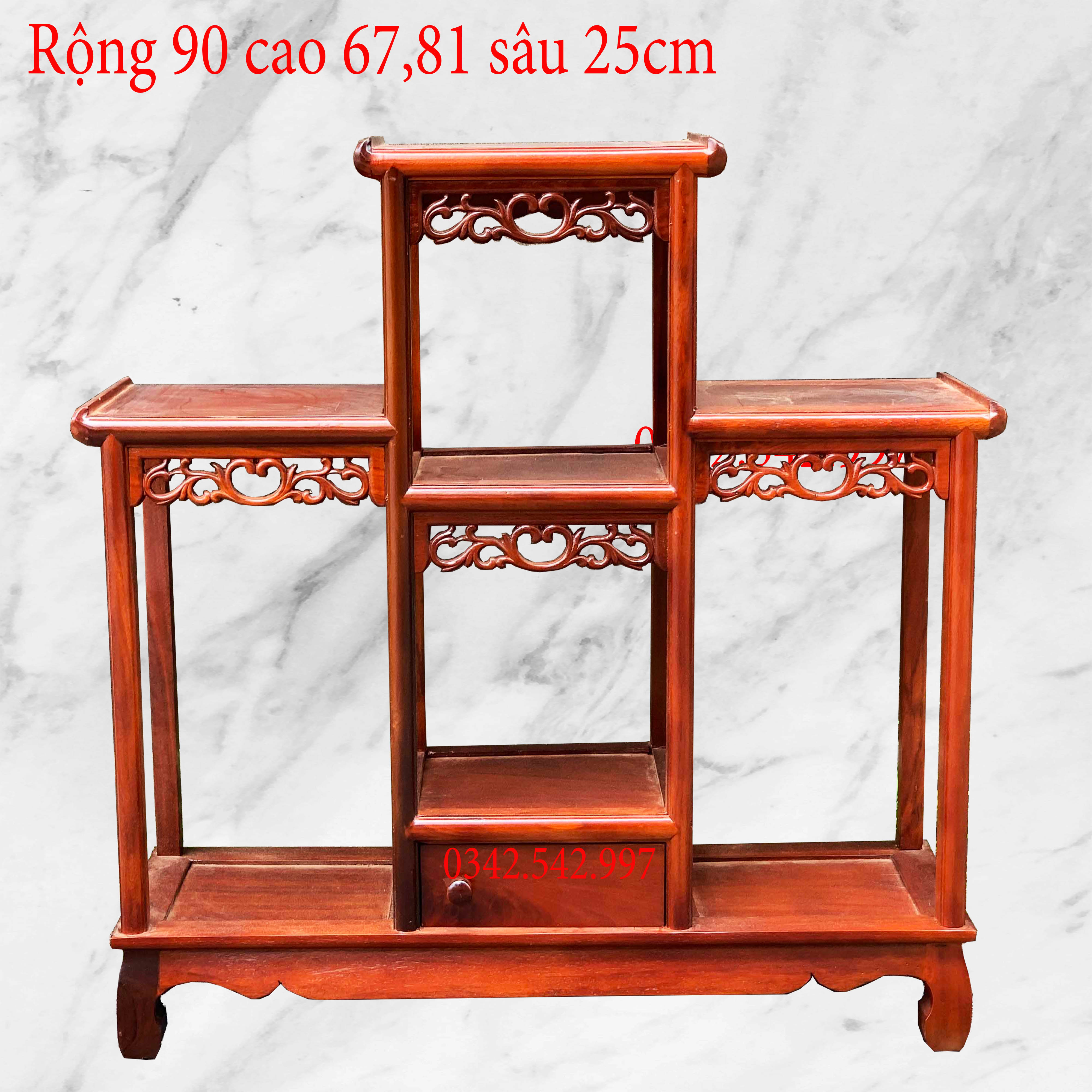 Kệ tam sơn bậc kê bày đồ phòng khách ngăn kéo gỗ lim,hương cao 81x90 sâu 25cm