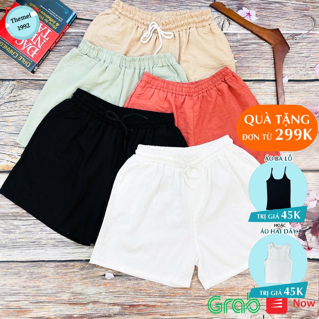 Quần đùi nữ The Mei 1992 - quần short nữ, quần đùi nữ, quần đùi nữ mặc nhà, quần sọt nữ, quần đùi thể thao nữ, quần short nữ, quần đùi vải nữ kèm tag cạp chun kèm dây nơ chất đũi mát nhẹ siêu xinh