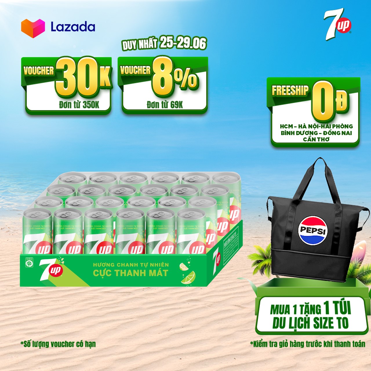 Thùng 24 Lon Nước Ngọt Có Gaz 7Up (320ml/lon)