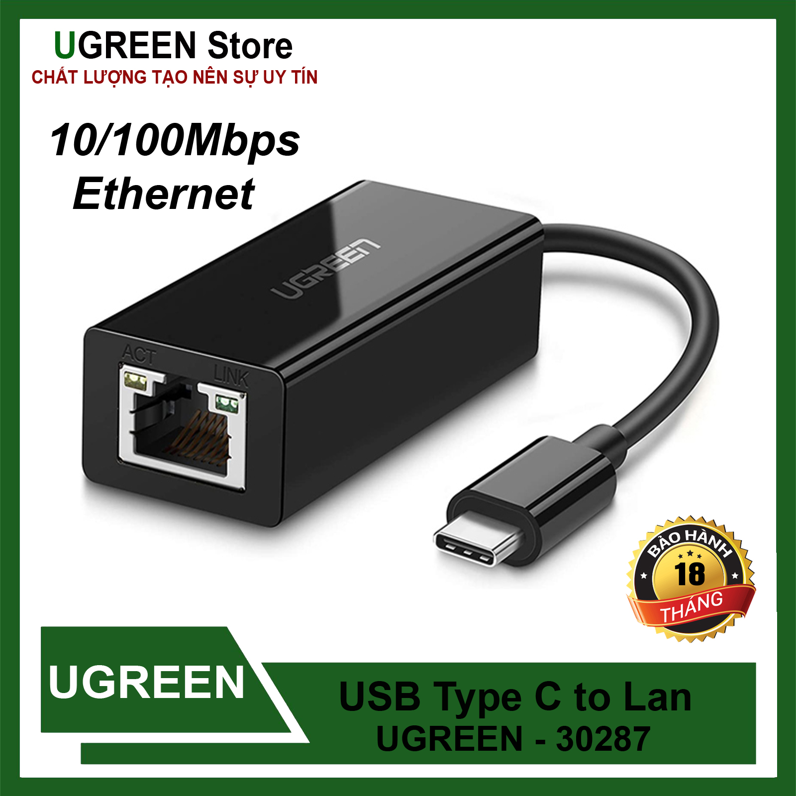 Cáp Chuyển USB Type C to LAN RJ45 UGREEN 30287 Chính Hãng
