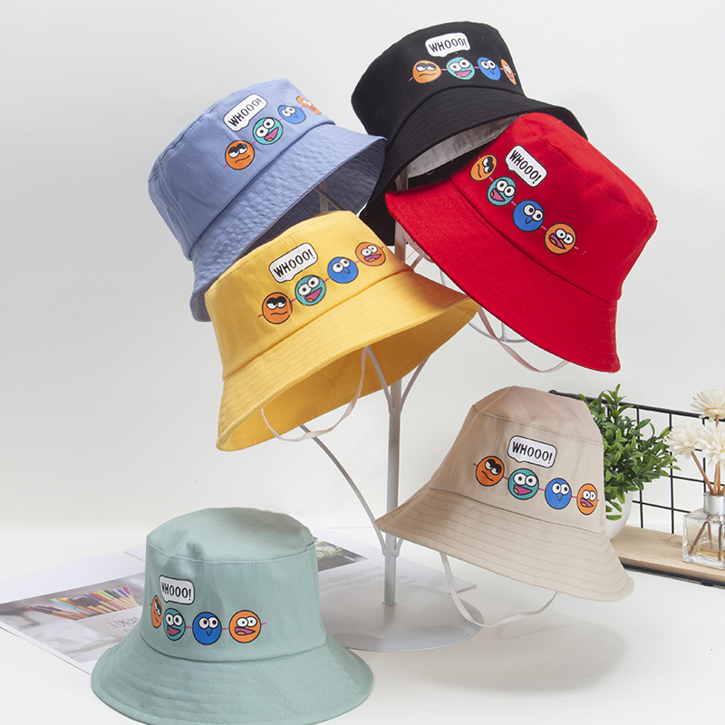 Nón mũ vải bucket hình cảm xúc có dây cho bé 1-3 tuổi