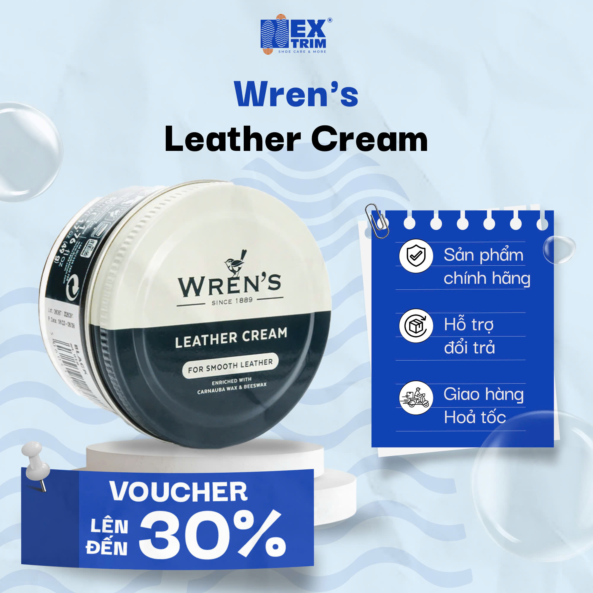 Xi Kem Dưỡng & Đánh Bóng Cao Cấp Cho Mọi Đồ Da - Wren's Leather Cream 50ml - Giày Da Túi Xách Da Ví Da Áo Da