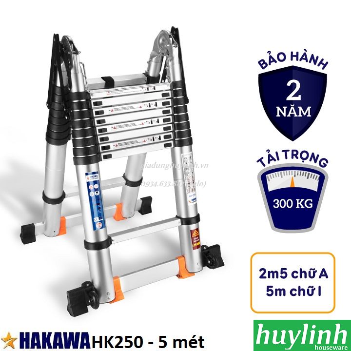 [HCM][Trả góp 0%] Thang nhôm rút đôi chữ A Hakawa HK-250 - 5 mét