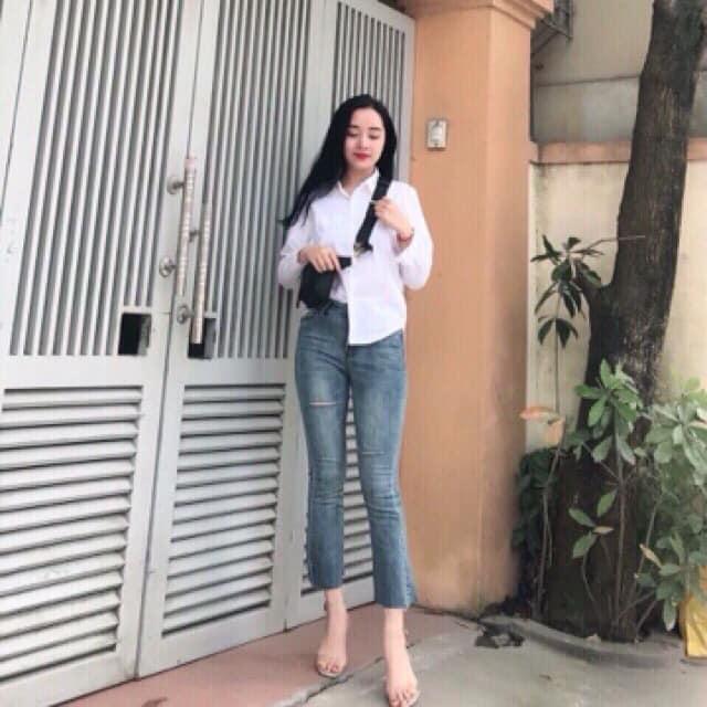 ( ẢNH THẬT) QUẦN JEAN BÓ ỐNG LOE RÁCH 2 BÊN ĐẬM THỜI TRANG HÀN QUỐC, AMELIA