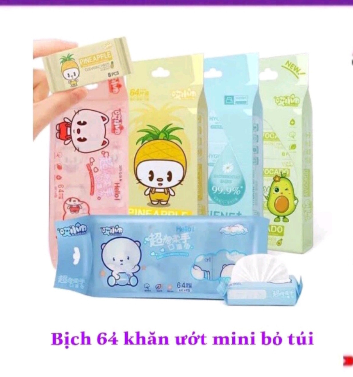 Combo 2 lốc (16 gói)khăn giấy ướt bỏ túi siêu mini mỗi lốc có  8 gói nhỏ