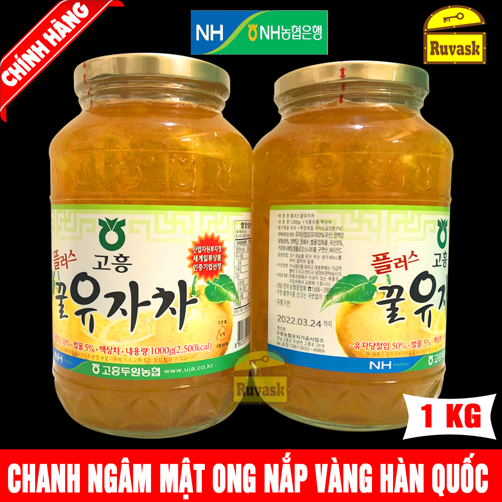 Chanh Ngâm Mật Ong Hàn Quốc 1kg Nắp Vàng CHÍNH HIỆU NONGHYUP [ Date Mới ] (ruvask có sâm tươi ngâm mật ong)