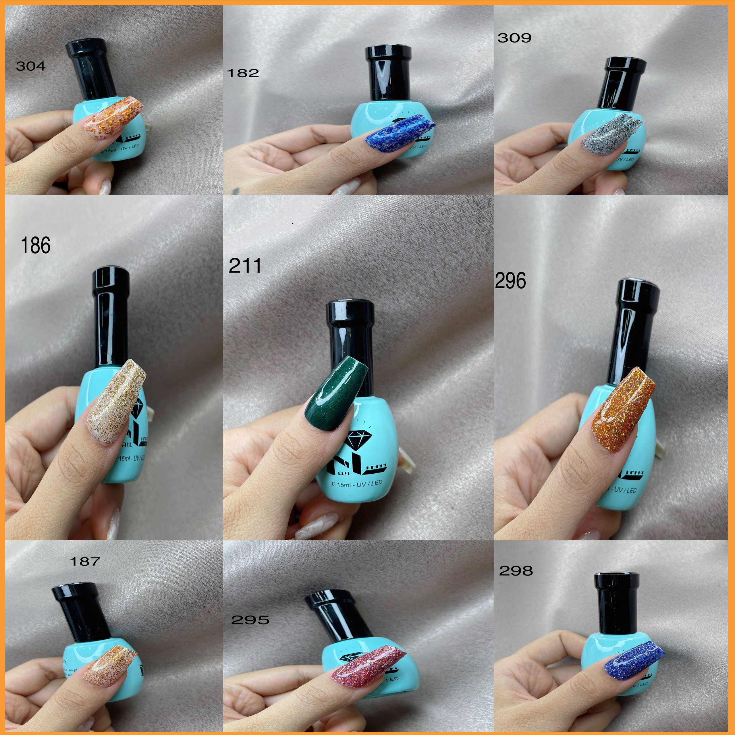 Sơn gel NL mẫu mới chai tròn chắc chắn  dùng máy hơ tone màu nhũ kim tuyến nhiều màu sắc đỏ hồng xanh chai 15ml s1