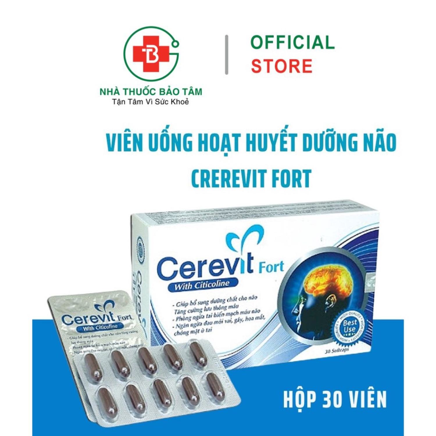 Hoạt Huyết Dưỡng Não Cerevit Fort Hỗ Trợ Tuần Hoàn Não Hộp 30 viên nang mềm