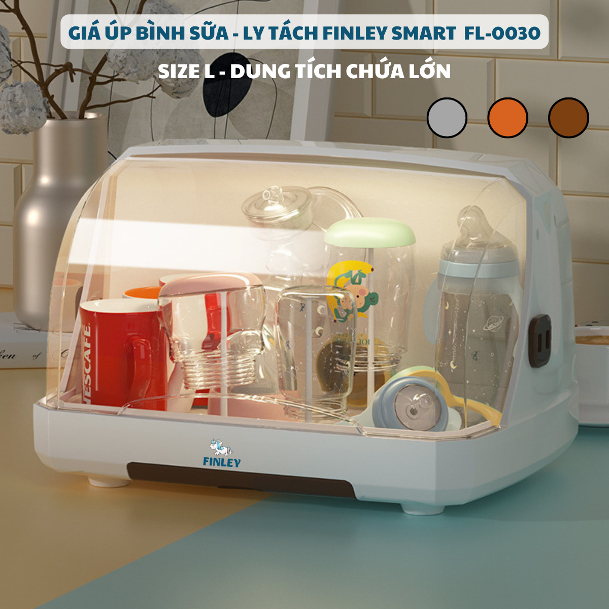 Khay úp bình sữa cho bé - Khay úp cốc ly, chén dĩa FINLEY Smart 3 màu, giá úp bình sữa, bát đĩa có nắp đậy