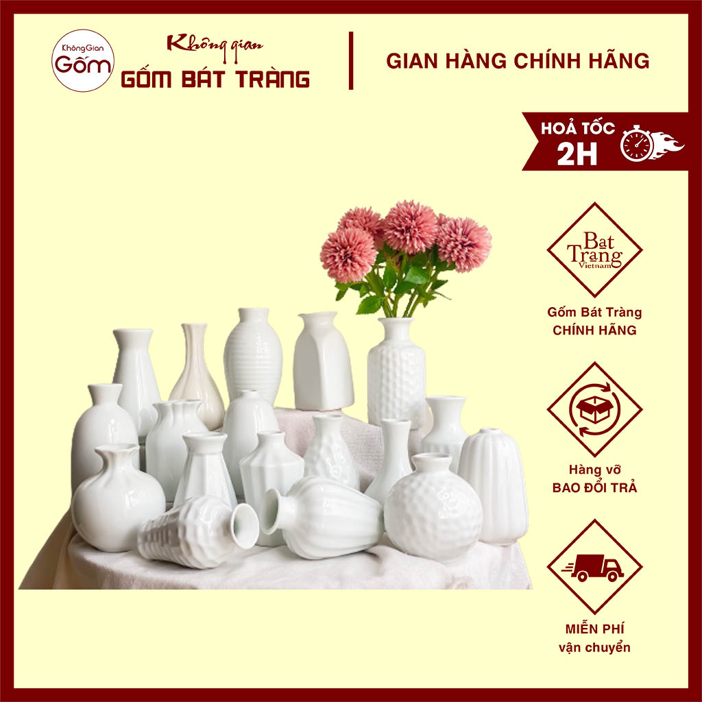 Lọ hoa mini, Bình cắm hoa gốm sứ Bát Tràng trang trí phòng khách phòng làm việc