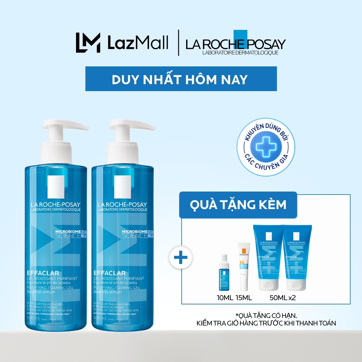 Bộ sản phẩm làm sạch tạo bọt dịu nhẹ La Roche-Posay Effaclar Gel Foaming 400ml