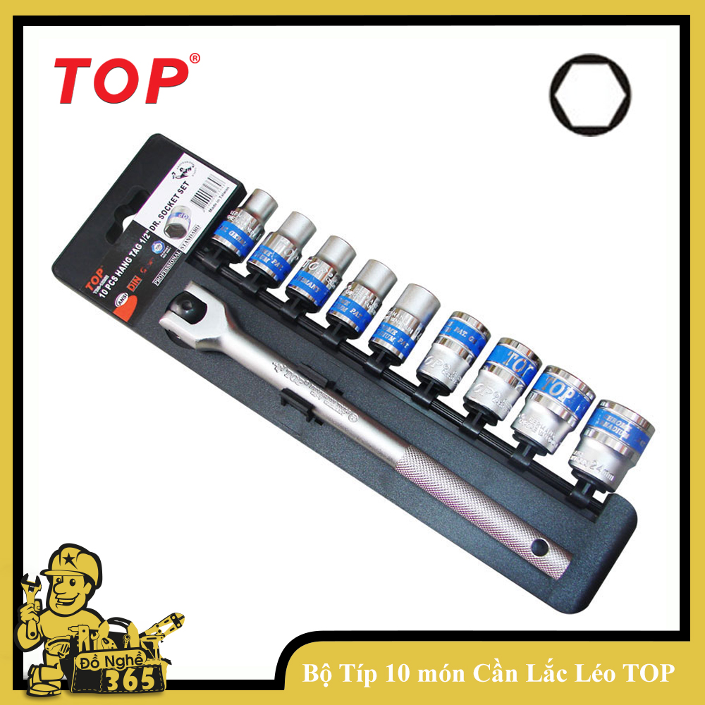 Bộ tuýp 10 chi tiết 1/2" Top , bộ tuýp 10 món cần cong kéo, bộ típ đa năng tiện dụng