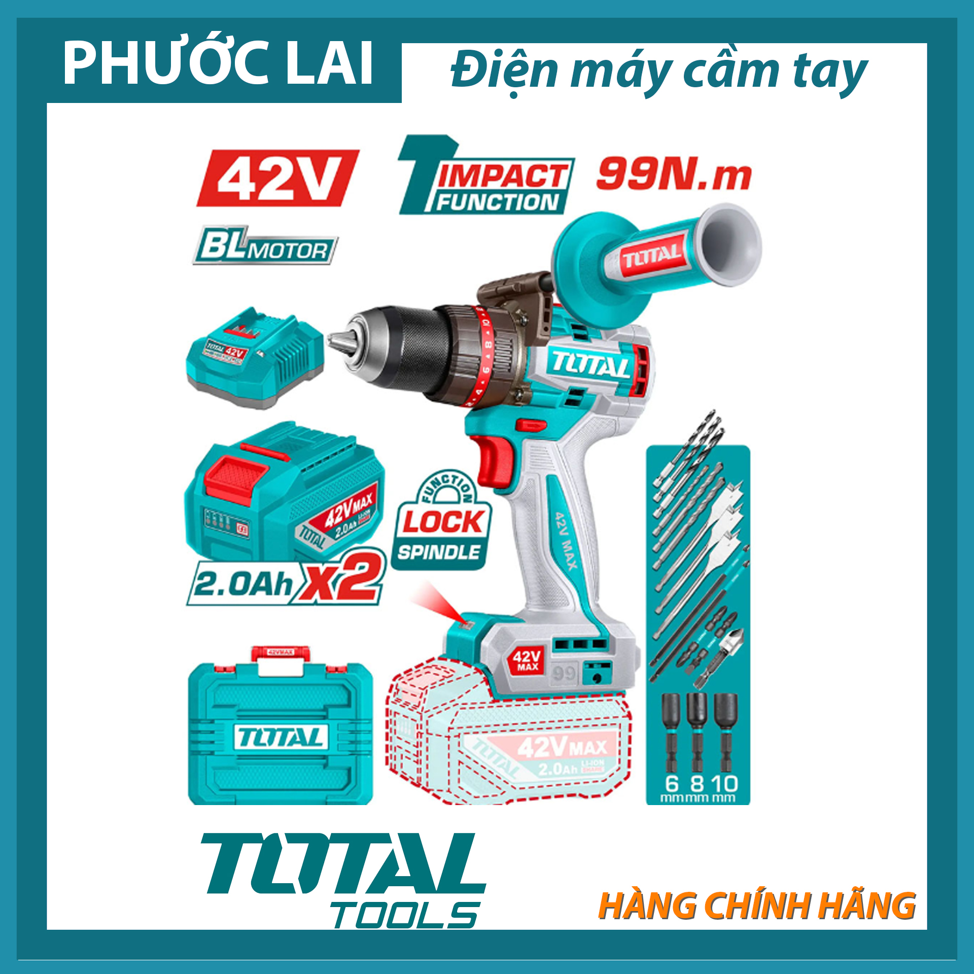 Total TIDLI429982 42V Battery-Used Charcoal-Free Hammer Drill