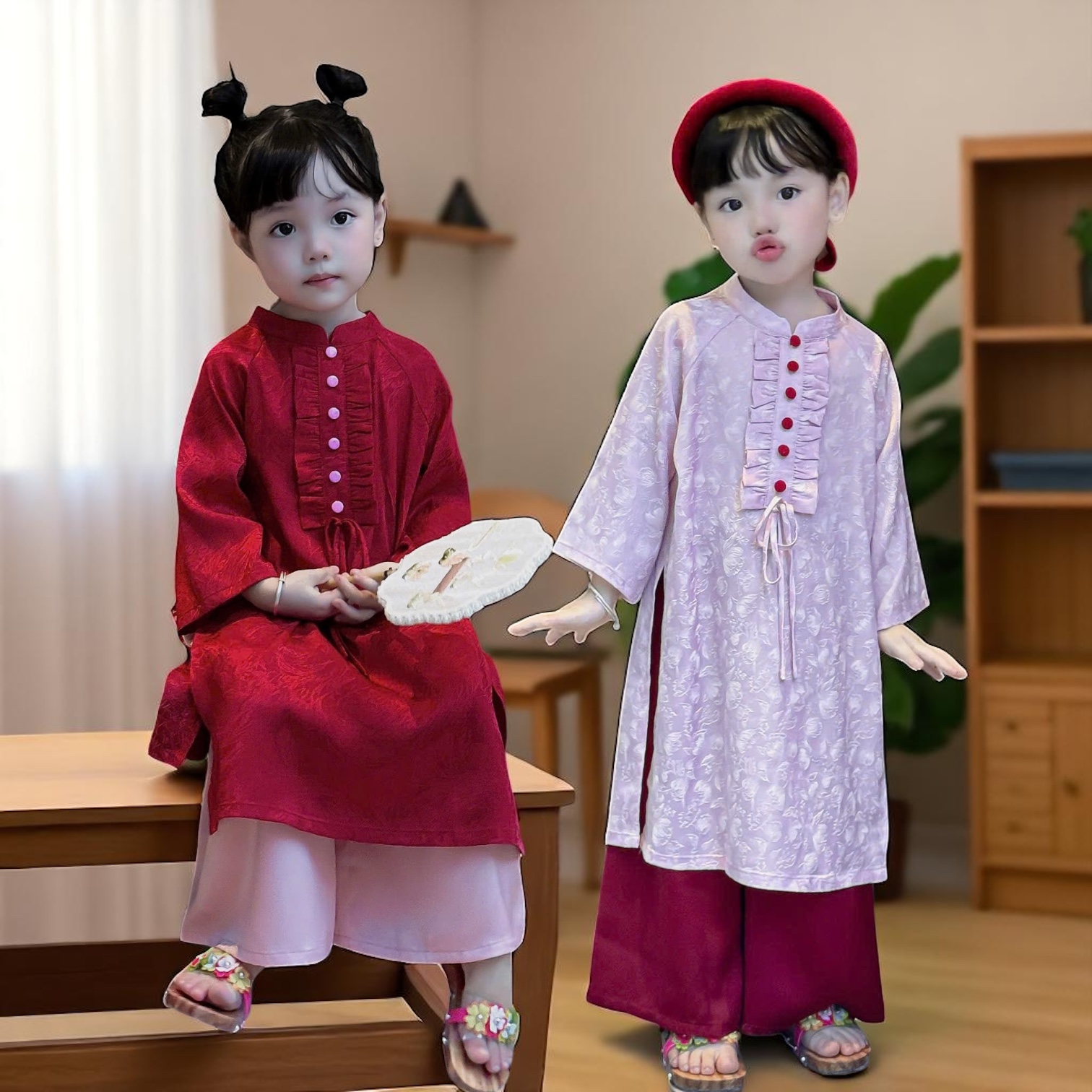 AD33 Áo dài cách tân Tết Riokids cho bé gái đi chơi, du xuân, chụp hình