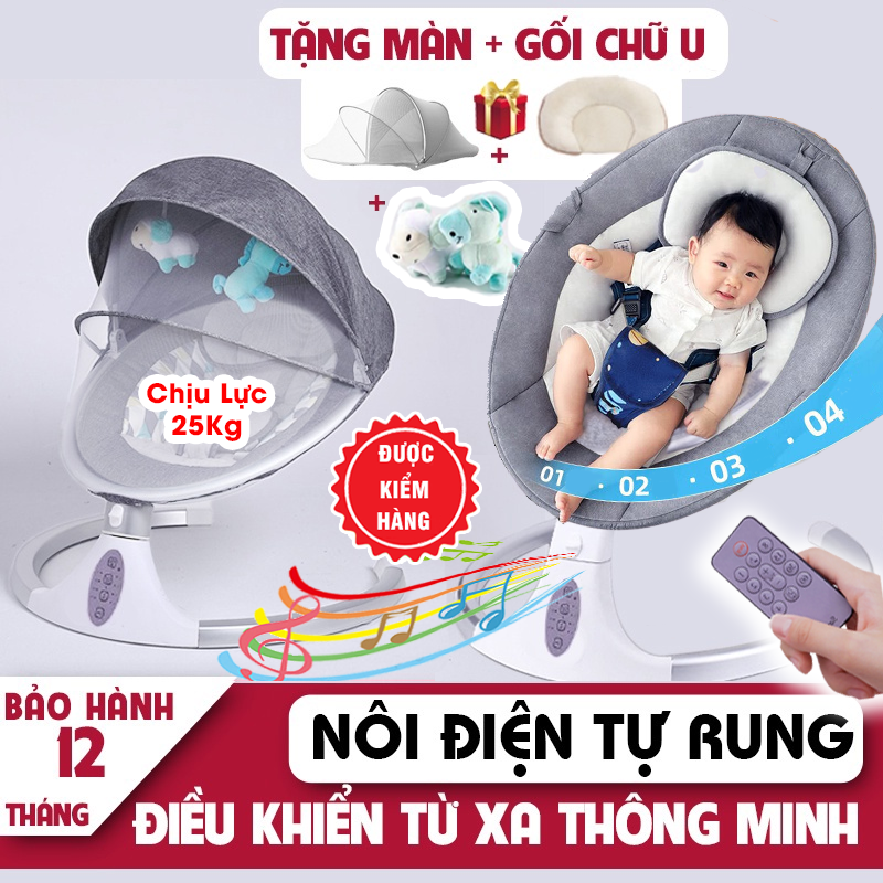 [ BẢO HÀNH CHÍNH HÃNG 12 THÁNG ] Nôi điện thông minh đa năng cho bé - Nôi rung đa năng - Nôi ru cho bé - Nôi đưa kiêm ghế ngồi - 3 màu đa dạng