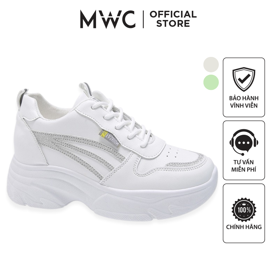 Giày MWC 0683 Giày Thể Thao Nữ Đế Độn Sneaker Da Màu Trắng Tôn Dáng Siêu