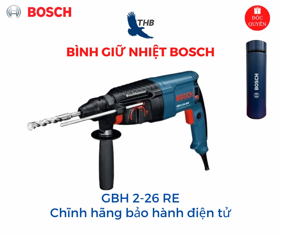 Máy khoan búa máy khoan bê tông bosch gbh 2-26 re công suất 800w mũi khoan búa 26mm bảo hành 12 tháng dòng máy heavy duty
