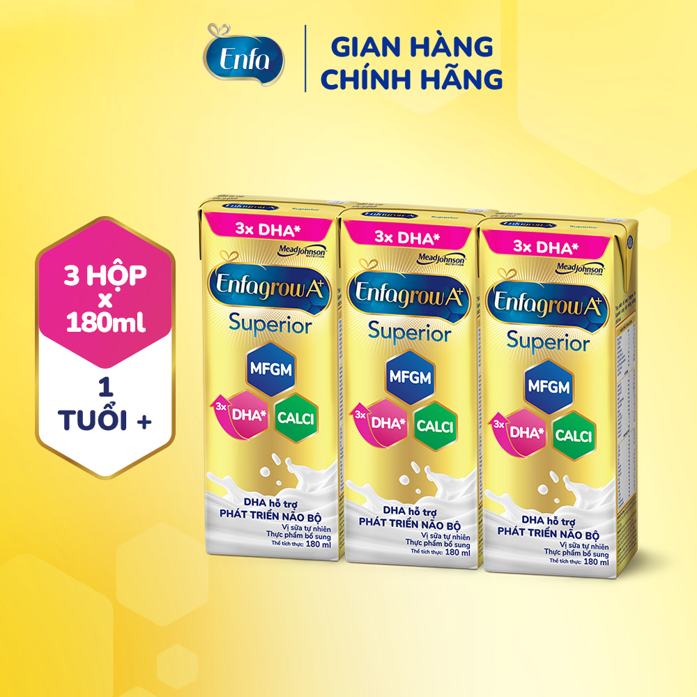 [Quà tặng không bán] Lốc 3 Hộp Sữa Pha Sẵn Enfagrow A+ Superior 180ml Hỗ Trợ Phát Triển Não Bộ Cho Trẻ Từ 1 Tuổi