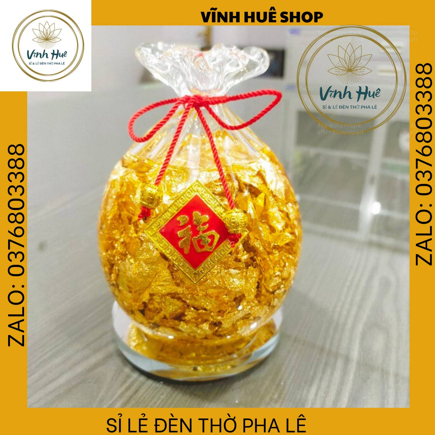 Túi Vàng Tài Lộc. Túi vàng lá thần tài. Túi vàng phong thủy size 11cm