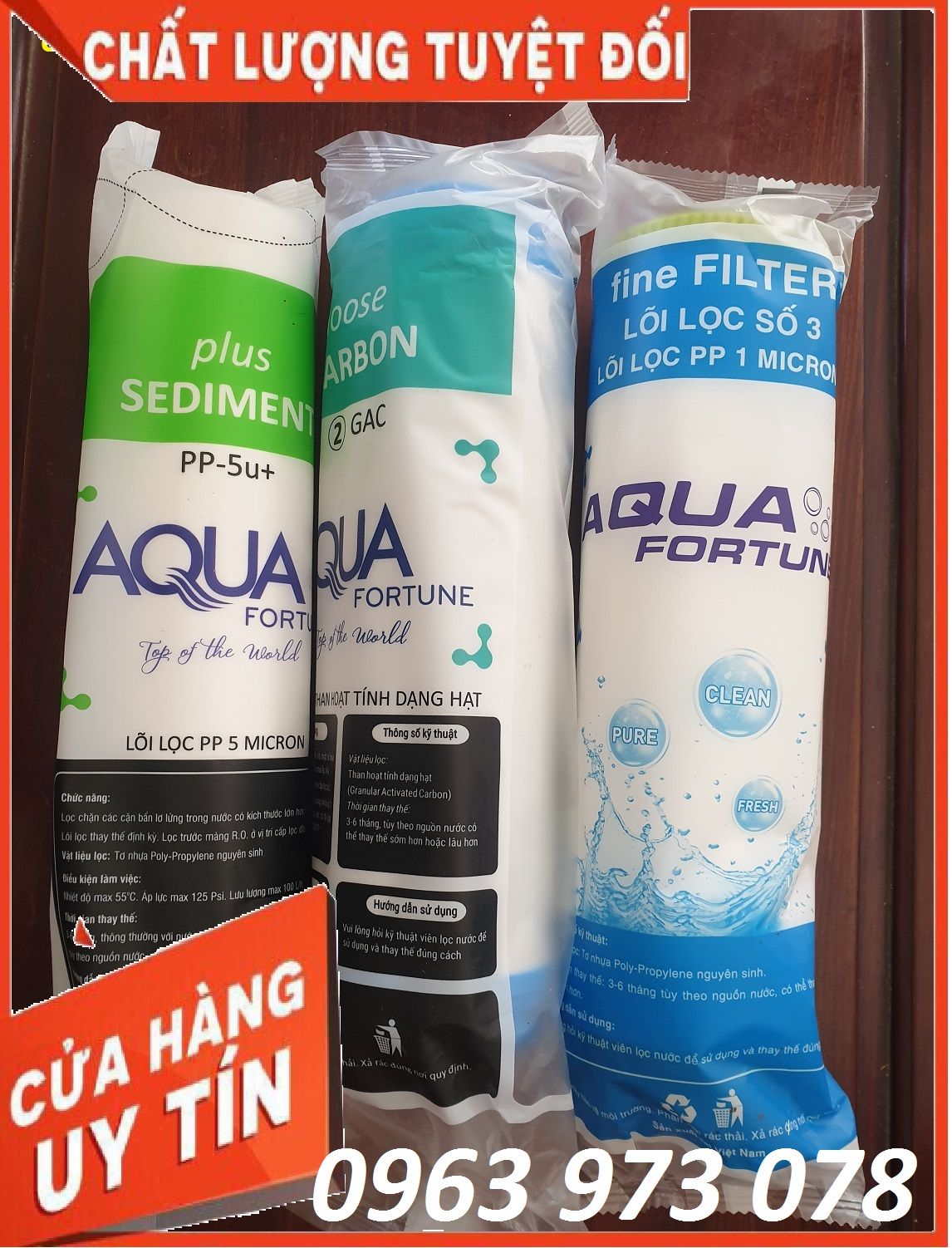 Bộ 3 lõi lọc nước Aqua hàng chính hãng