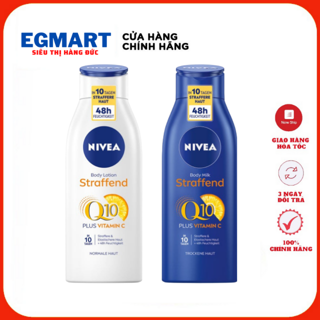 Dưỡng thể Nivea Body Lotion, Body Milk Q10 + Vitamin C giúp dưỡng ẩm, trắng da và tăng đàn hồi da - 400ml Hàng Đức