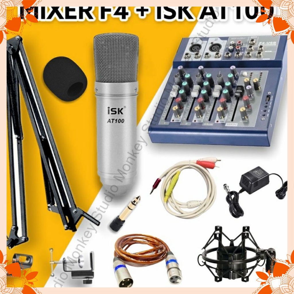 combo Bộ Mic Hát Livestream Mixer F4 & Mic ISK AT100⚡BH 1 NĂM⚡Chất Lượng Cao