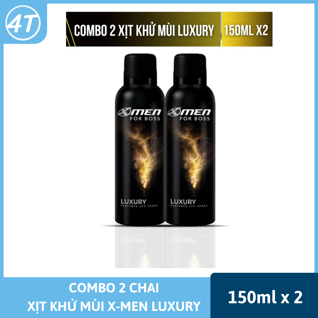 Combo 2 chai xịt khử mùi Xmen For Boss Luxury 150ml - Bộ 2 xịt ngăn mùi X-Men hương nước hoa nam kháng khuẩn ngăn mùi mồ hôi nách màu vàng