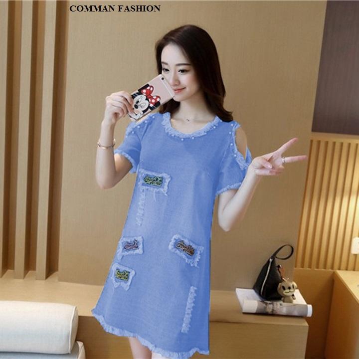 [HCM]CAO CẤP Đầm Jean Khoét Vai Cocacola 3015