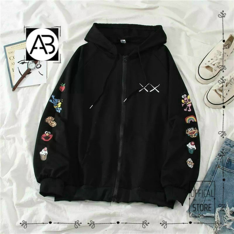 Áo khoác cardigan dây kéo vải nỉ họa tiết siêu xinh TP016