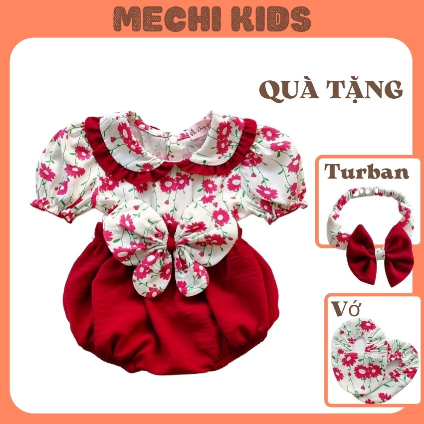 Body bé gái màu đỏ nơ to trước ngực thân hoa thắt eo xinh xắn cho bé sơ sinh -1 tuổi CHIP STORE