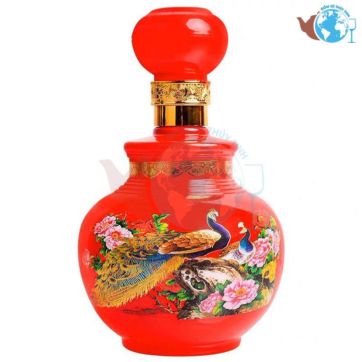 Chai thủy tinh phượng đỏ 1.6 Lít / chai đựng rượu, chai thủy tinh trang trí cực sang, chai thủy tinh kiểu cao cấp
