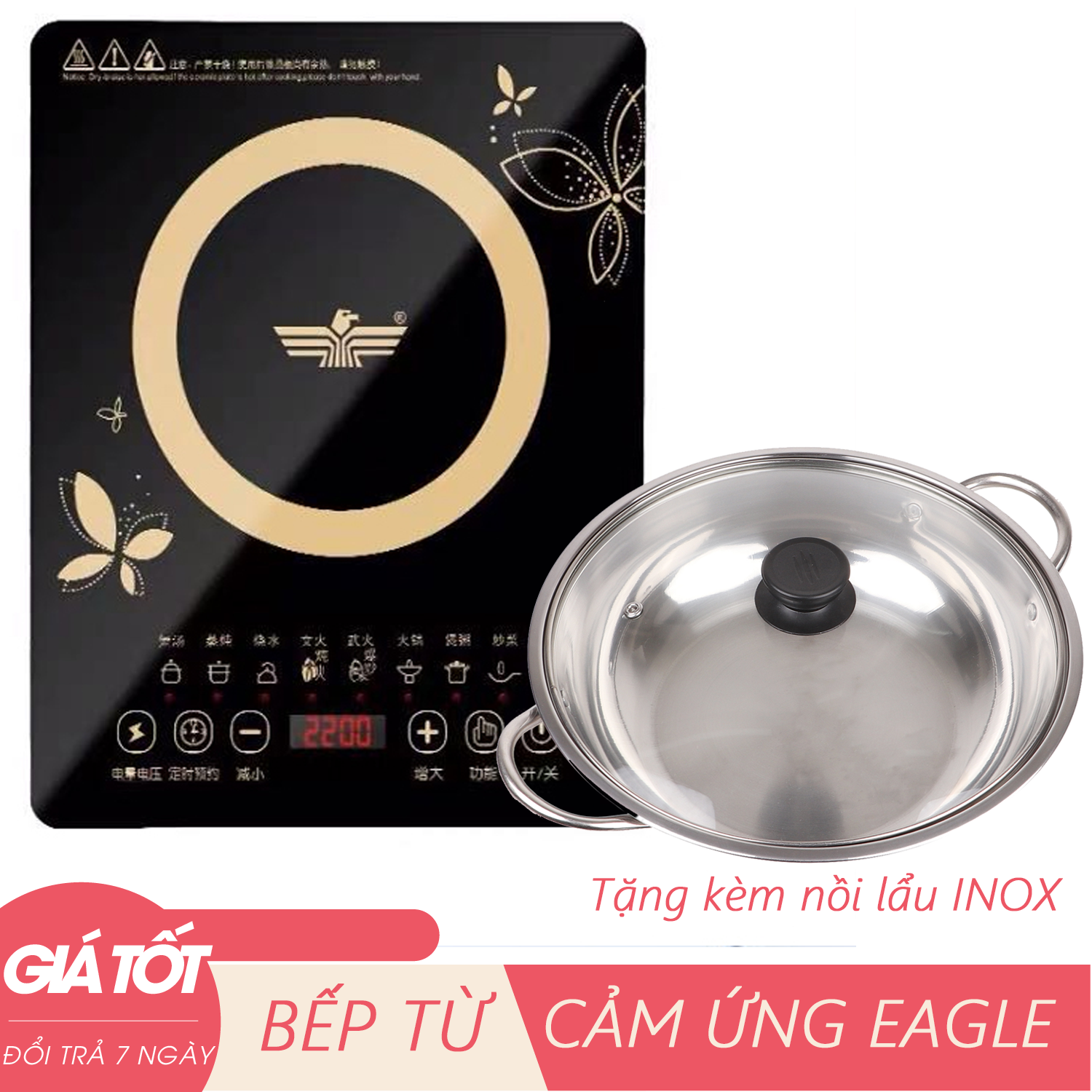 (Có phân loại kèm nồi inox) Bếp từ, Bếp từ cảm ứng -Bếp từ EAGLE -cảm ứng- bếp từ - Công suất 2200w - Hỗ trợ đổi trả 7 ngày