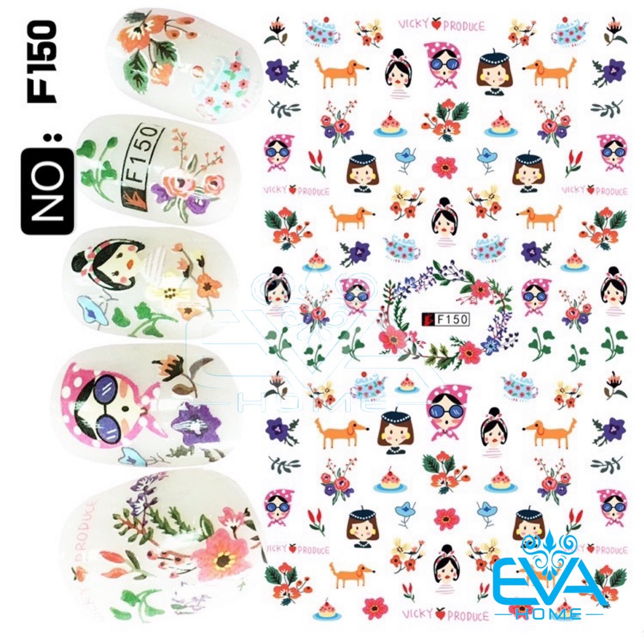 [HCM]Decal Dán Móng Tay 3D Nail Sticker Hoạ Tiết Hoạt Hình Vicky Produce F150