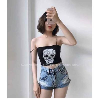 Áo 2 dây in họa tiết đầu lâu cực ngầu - MIN Boutiques - Ảnh thật