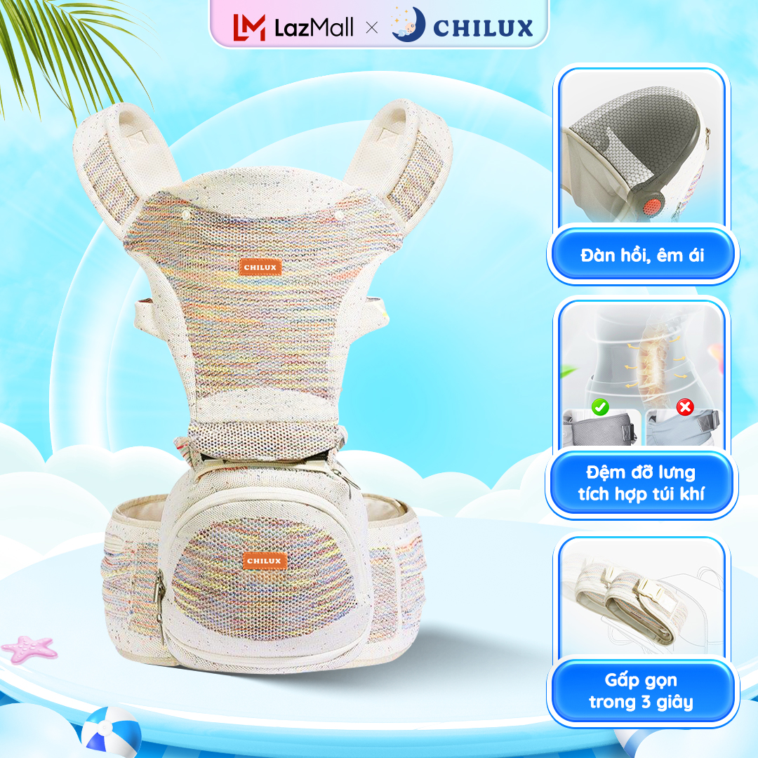 Địu gấp gọn Chilux EVO V5 - Đàn hồi êm ái, đệm đỡ lưng tích hợp túi khí, gấp gọn nhanh chóng