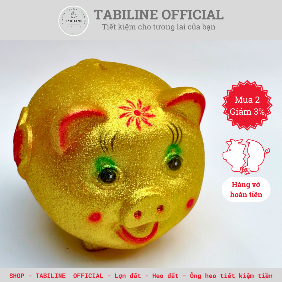 Lợn đất heo đất ống heo tiết kiệm tiền TABILINE Size nhỏ kim tuyến vàng LD10