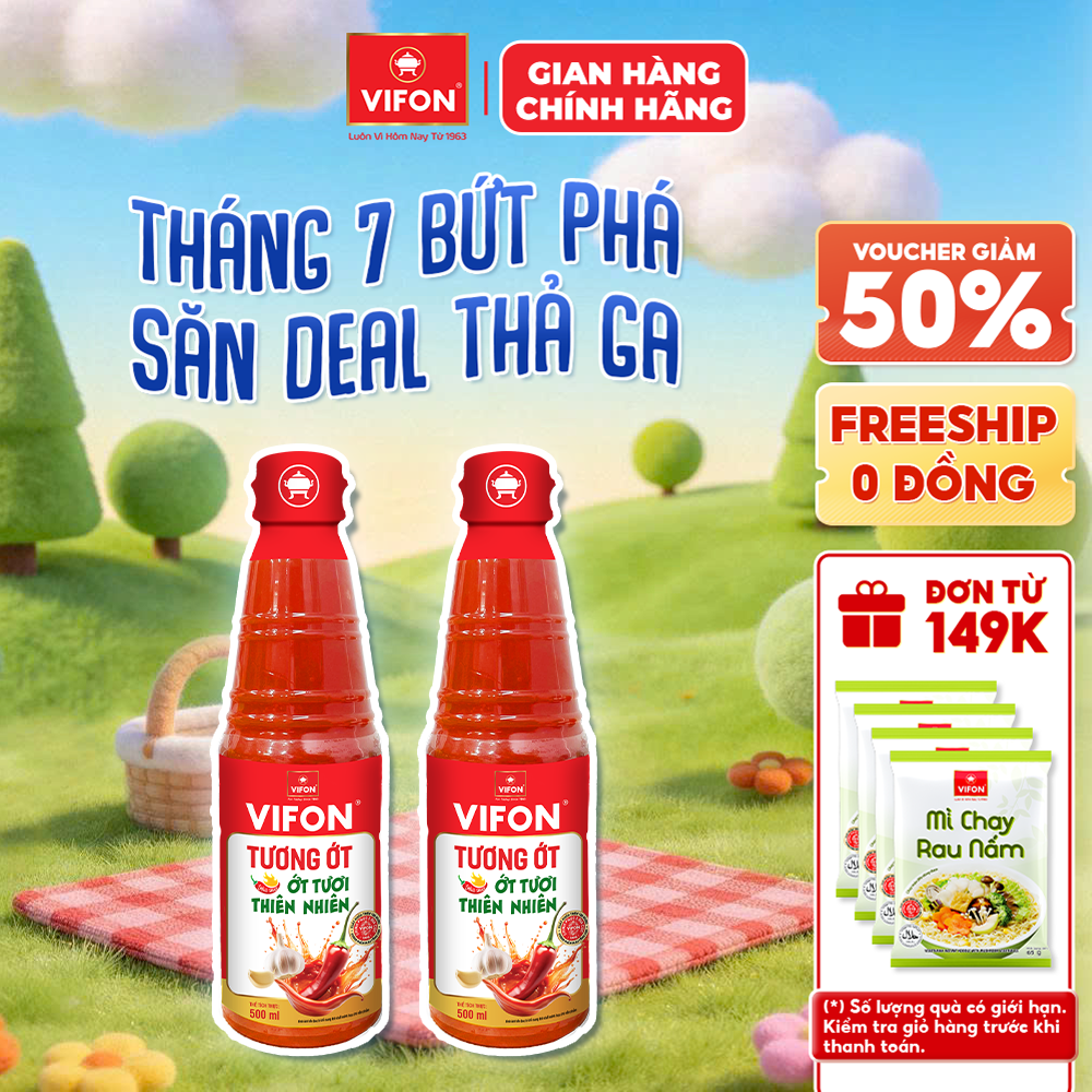 [Voucher 28% đơn từ 400K] Combo 2 Chai Tương Ớt Cay Vừa/ Cay Bùng Nổ VIFON 500ml