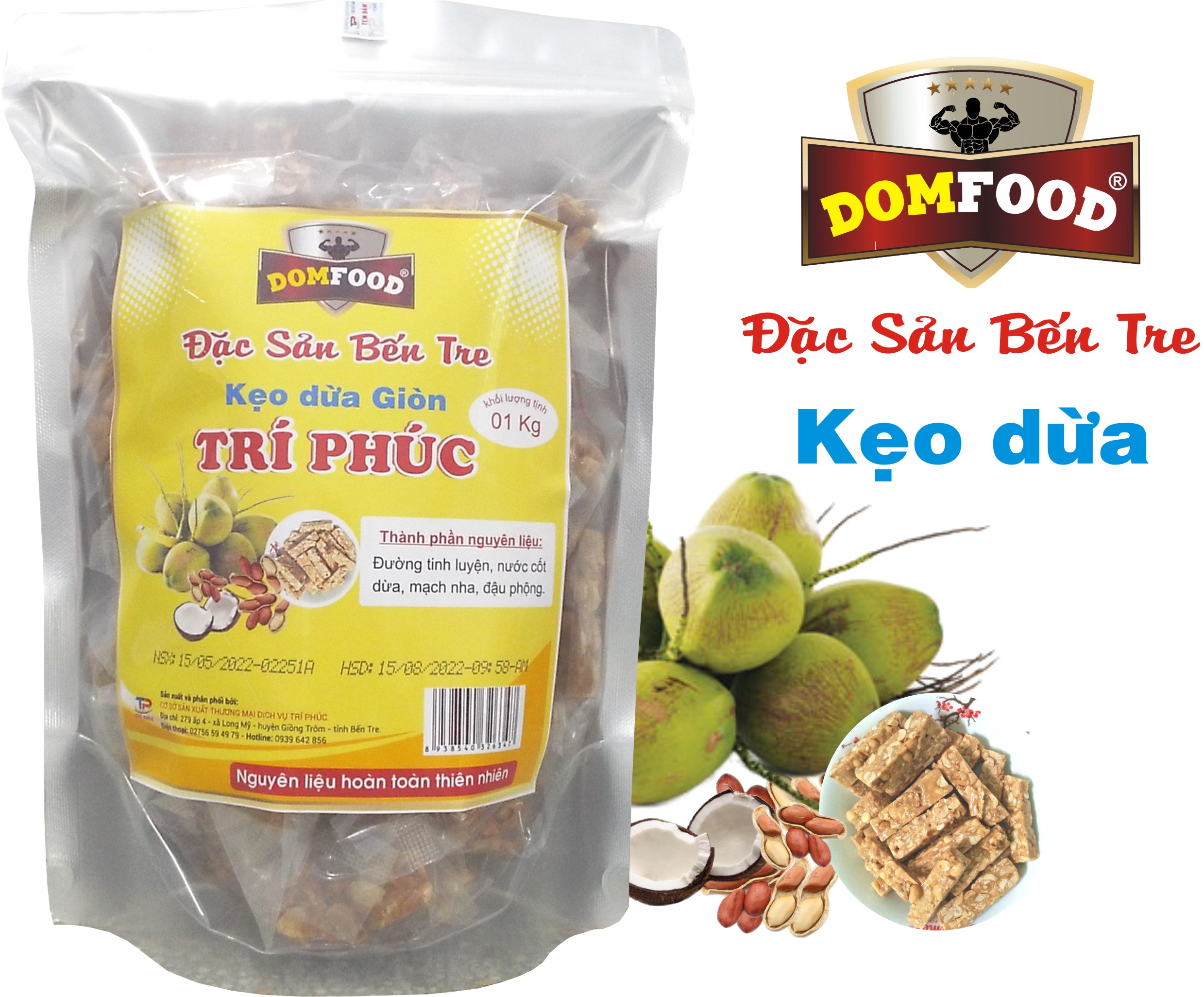 Kẹo dừa bến tre túi 01 kg (giòn béo đặc biệt)