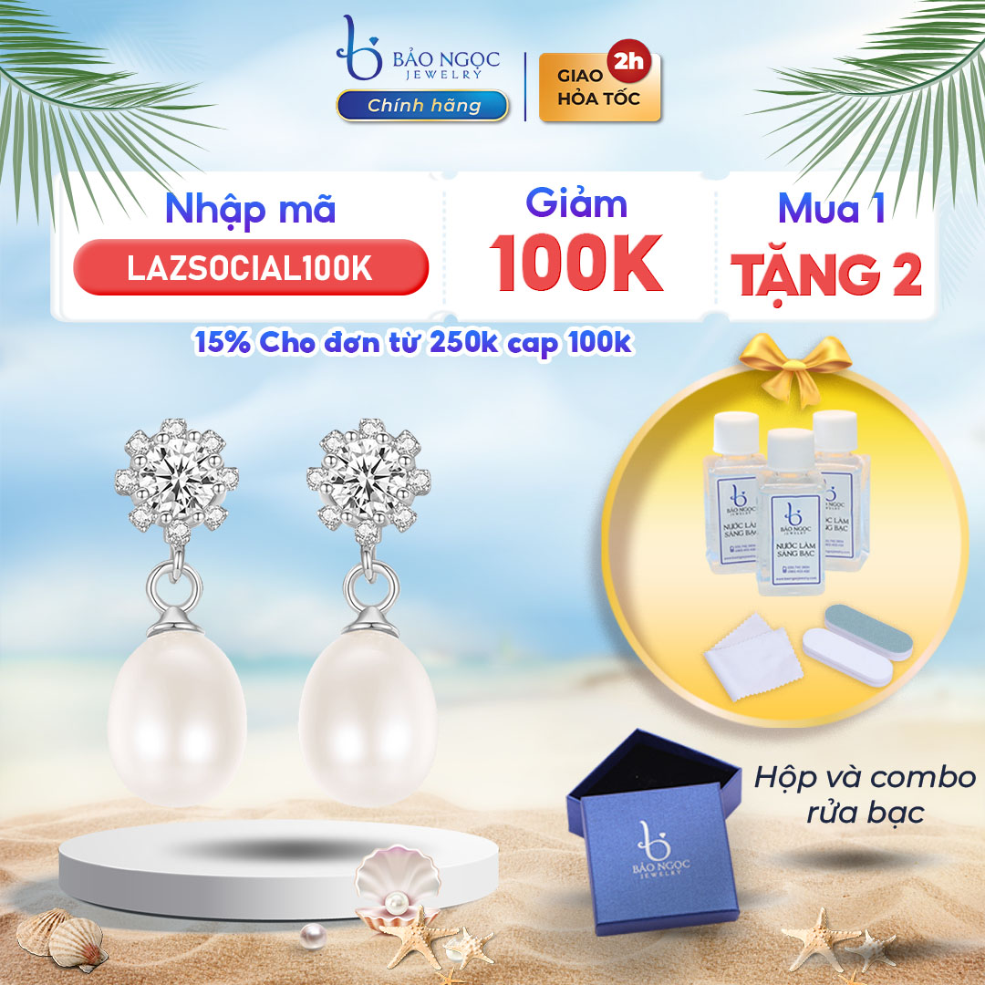[ VOUCHER LIVESTREAM 30% 10H 15-17/8 ] Khuyên Tai Ngọc Trai Cao Cấp, Khuyên Tai Bạc Nữ Đính Ngọc Trai Tự Nhiên - B2548 - Bảo Ngọc Jewelry