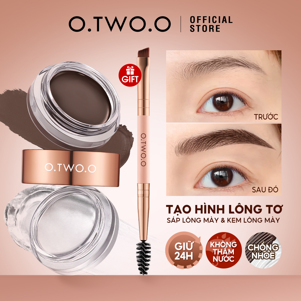 O.TWO.O Kem Lông Mày bột tán mày Gel 2 TRONG 1 Sáp mày Gel Lâu Trôi Chống thấm nước & Chống nhòe Mỹ phẩm trang điểm lông mày kèm cọ chải lông mày