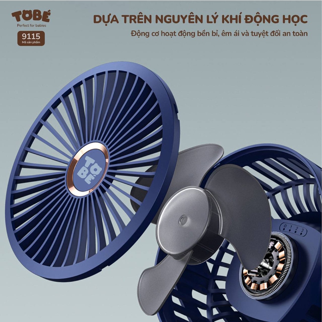 Quạt Tích Điện Mini Tobe - Sử Dụng Cho Mọi Không Gian, Thuận Tiện Cho Kẹp Đẩy Xe Em Bé, Văn Phòng